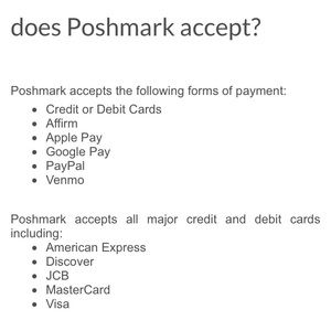 We accept the listed forms of payments